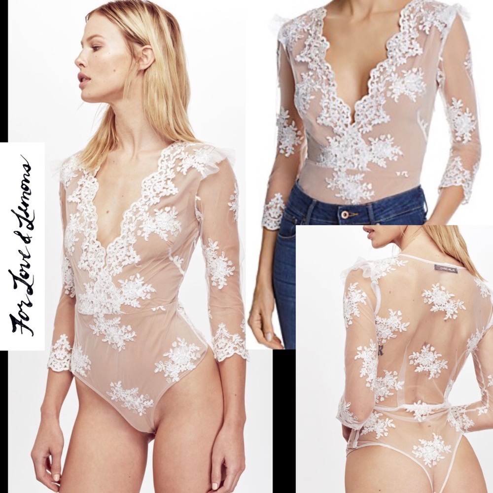 NWT FOR LOVE & LEMONS Amber embroidered bodysuit